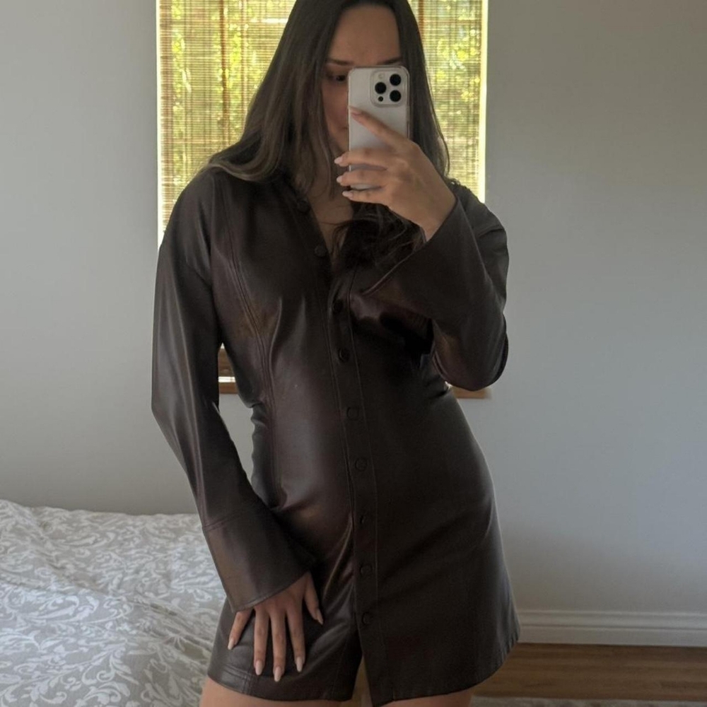 Elegant Brown Leather Dress